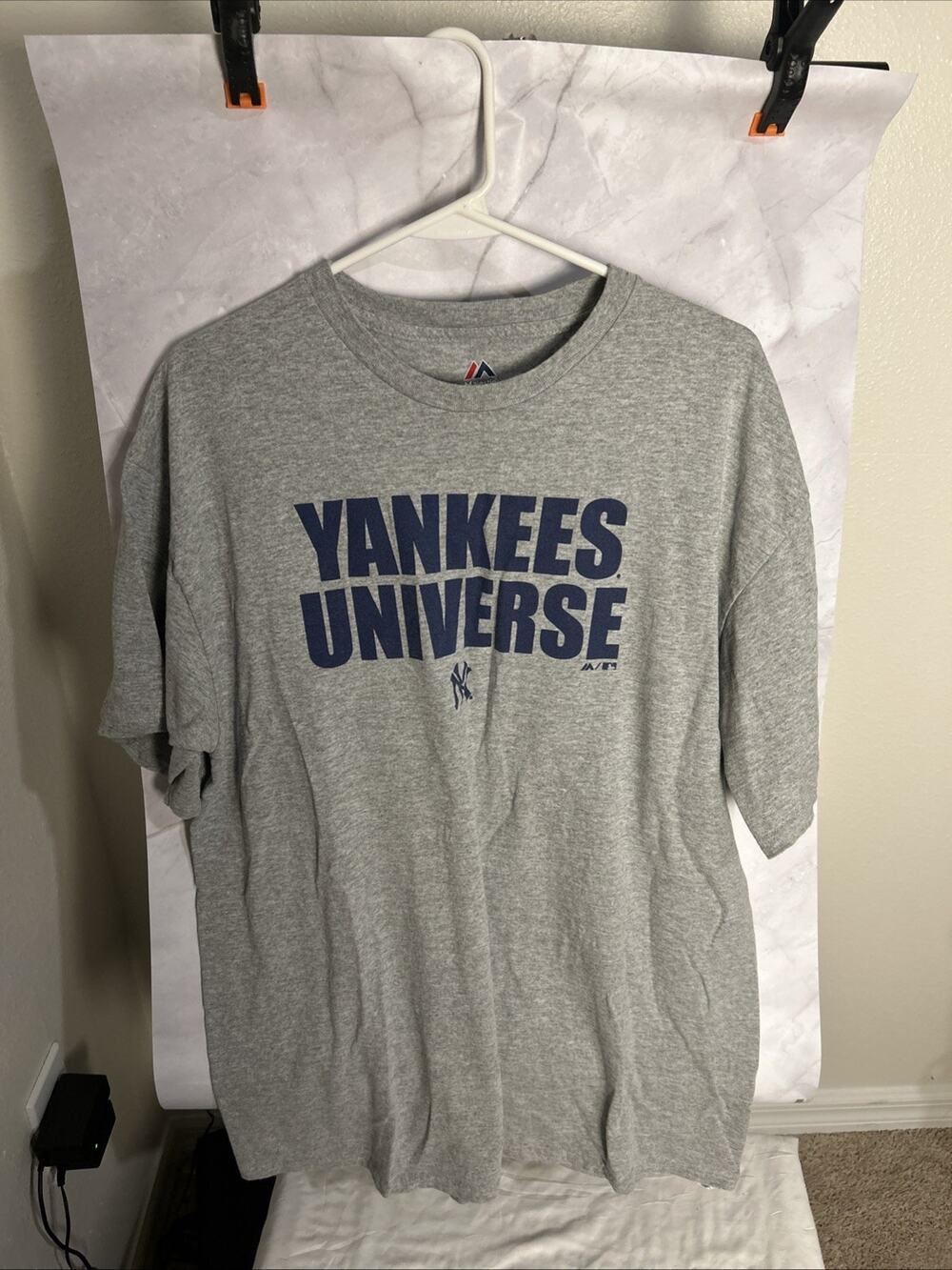 New York Yankees Universe Cotton Short Sleeve T-Shirt Size X-Large Grey Blue MLB